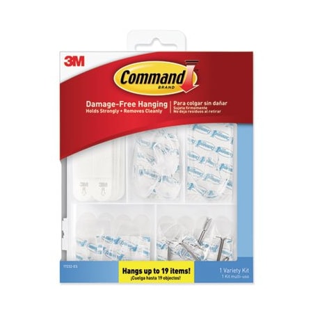 3M Commercial Command, Clear Hooks And Strips, Plastic, Asst, 53Pk 17232ES